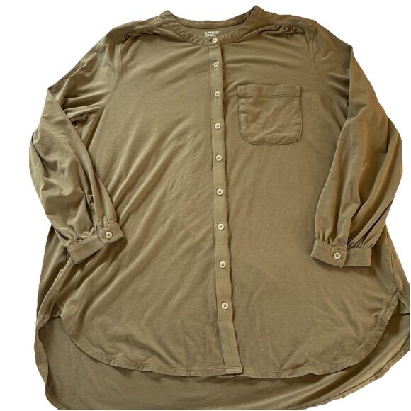 Lands' End Women 1X (16W-18W) Olive Green Long Sleeve Button Down Tunic Shirt - Picture 6 of 15